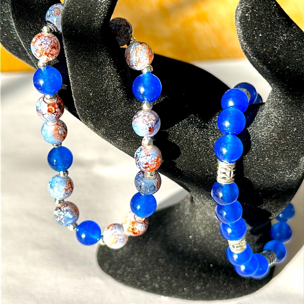 New Pair of Handmade Ladies Bracelets in Beautiful Blue Unique Glass Beads